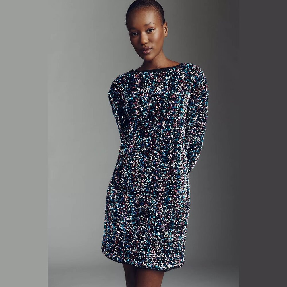 NEW Sizes XS, M, L Petite Women's Velvet Sequin Mini Dress Multi - Anthropologie - Picture 3 of 5